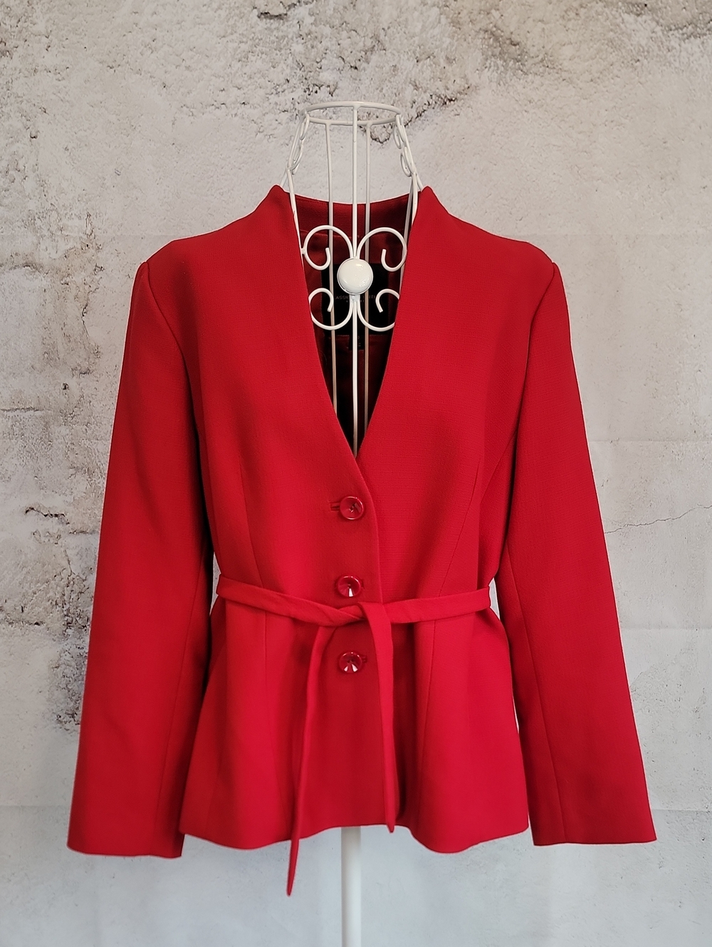 Classiques Entier Red Belted V-Neck Blazer Womens Size 10